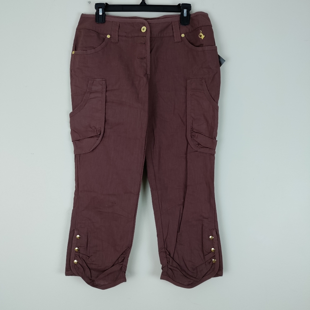 Baby Phat Linen Blend Capri Multiple Pockets Juniors Size 7 NWT Brown Pants
